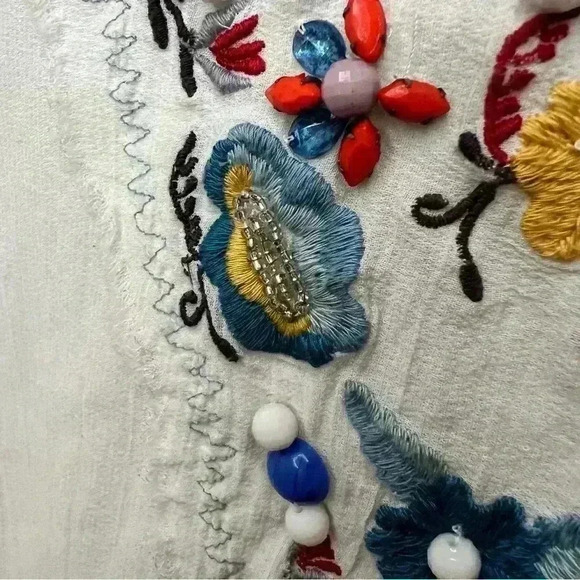 Missy Robertson Women Size S White Blouse Beading Flowy Boho Lightweight - Picture 6 of 10